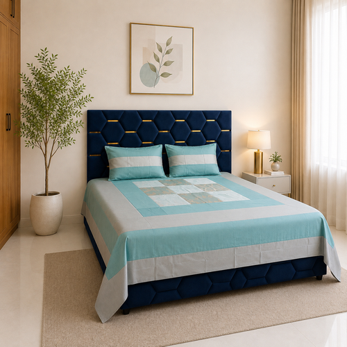 Avenza Cotton Silk Marine Bedsheet Set