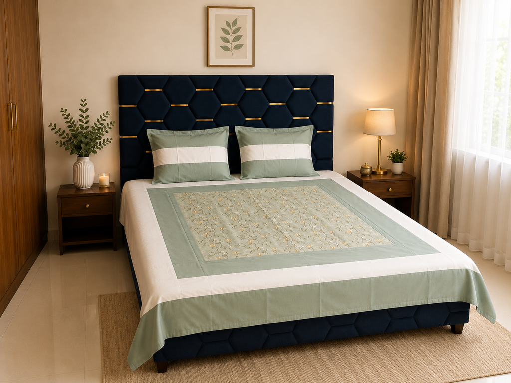 Nuvelle Cotton Silk Sage Bedsheet Set