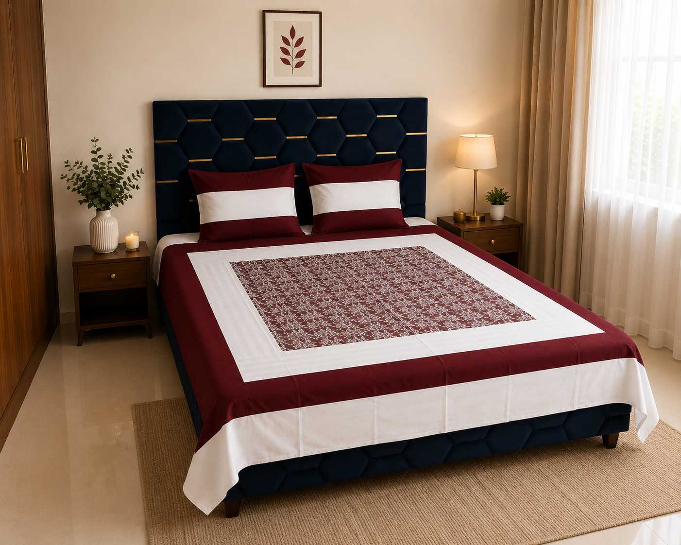 Nuvelle Cotton Silk Rosewood Bedsheet Set