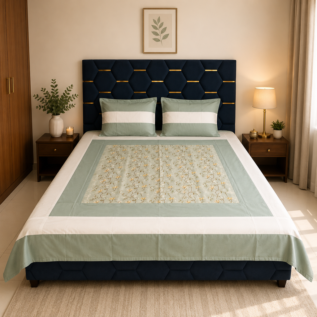 Nuvelle Cotton Silk Sage Bedsheet Set
